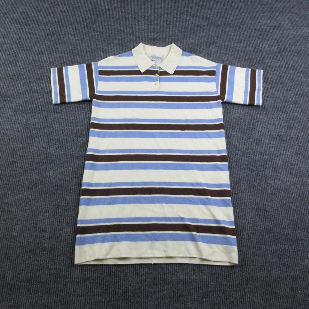 525 America Dress Womens S Cream Blue Brown Striped Polo Sweater Shirt NWT